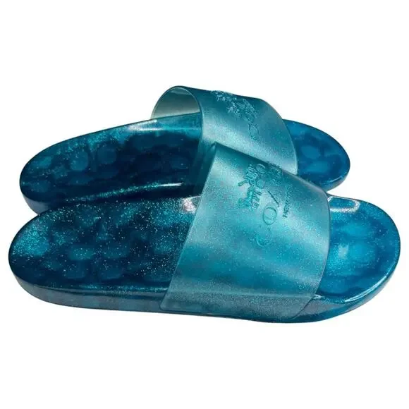 Coach Size 8 Women's Shoes Slide Sandal ULYSSA Teal SIG C Rubber NEW $98 - Picture 6 of 8